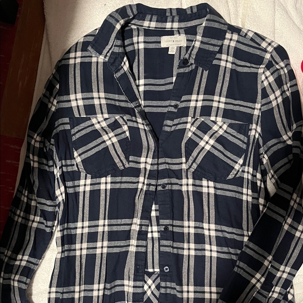 Lucky Brand Dark Blue and White Plaid Shirt